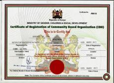 Certificate of Registration of Community Based Organization CBO Springs of Life HelpTeamWork